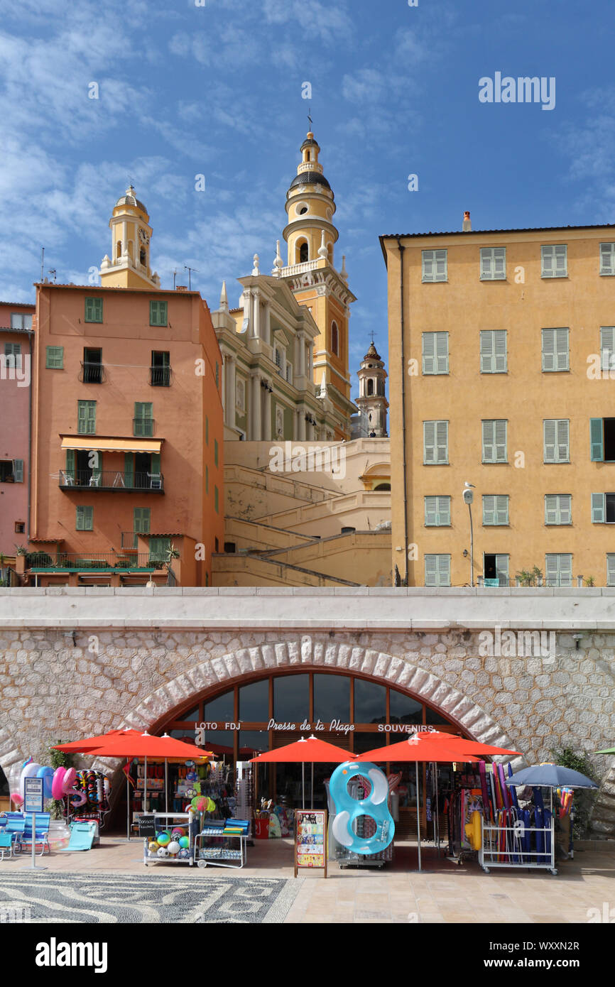Menton, the old town viewed from the promenade, Cote d'Azur, Alpes