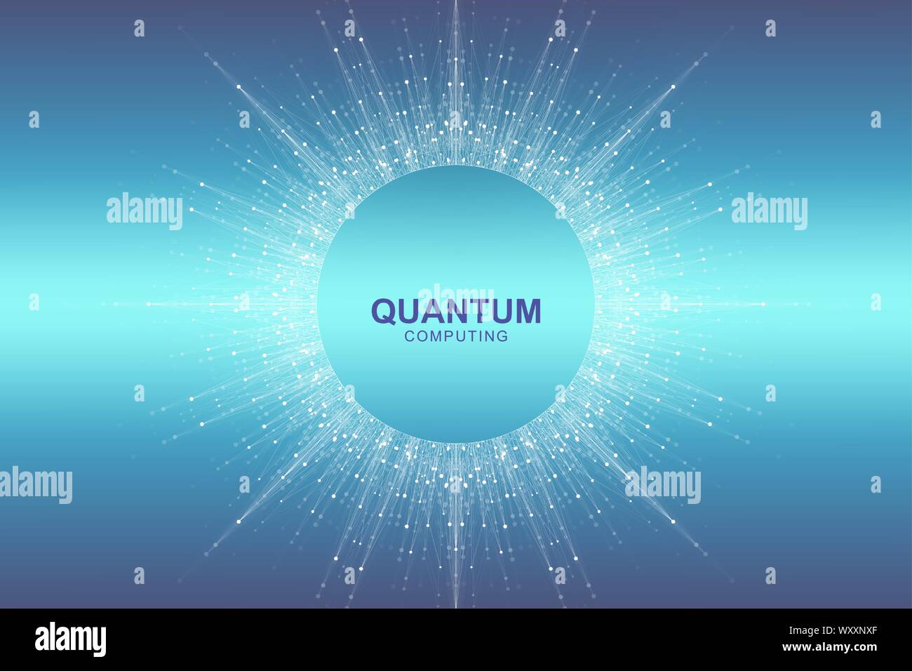 Circular quantum computer technology concept. Sphere explosion background. Deep learning artificial intelligence. Big data algorithms visualization Stock Vector