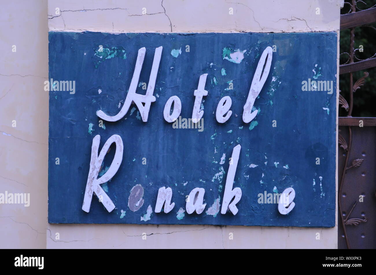 old weathered sign for the now defunct Hotel Renakse near The Royal ...