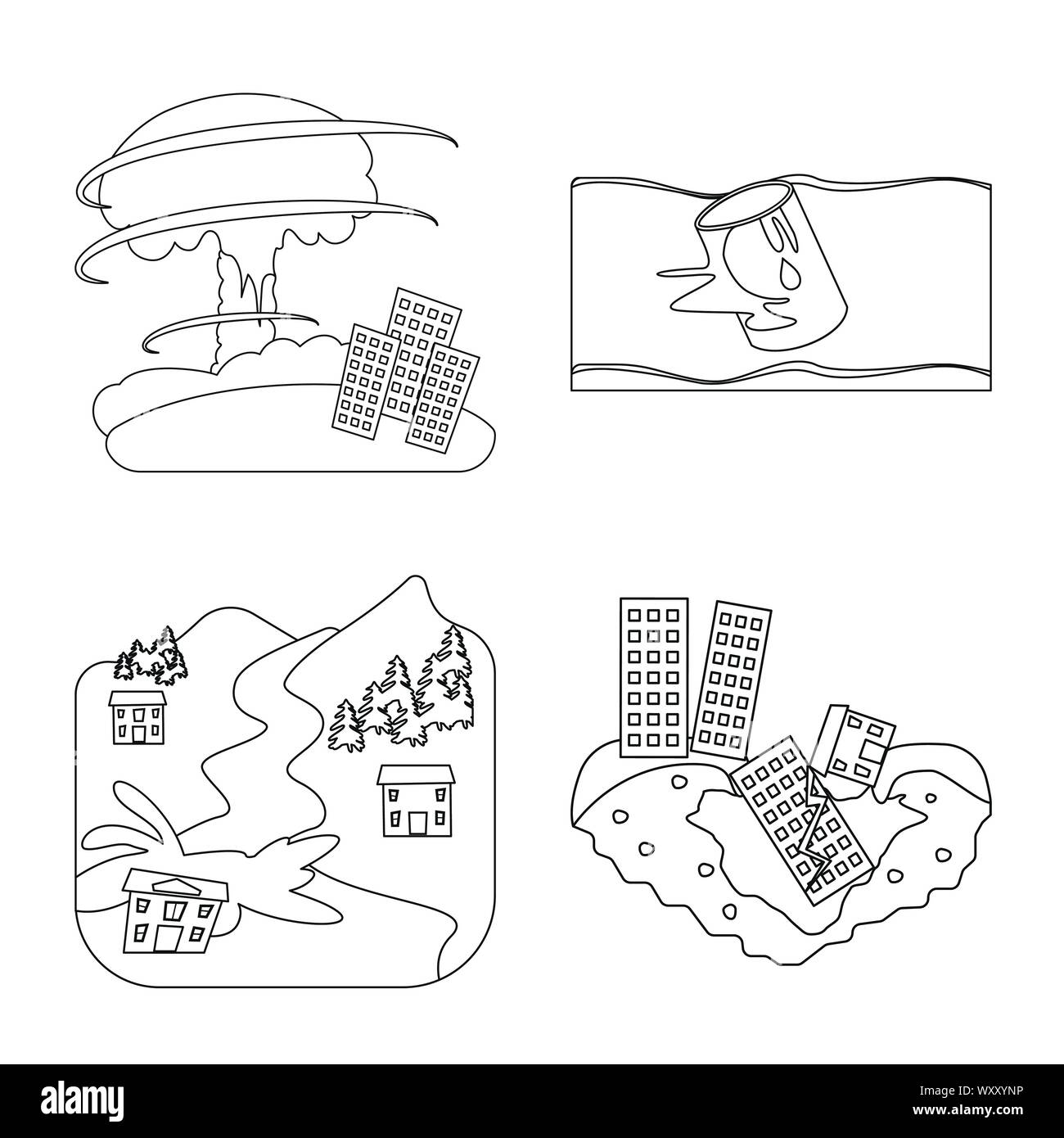 Vector illustration of cataclysm and disaster symbol. Collection of ...