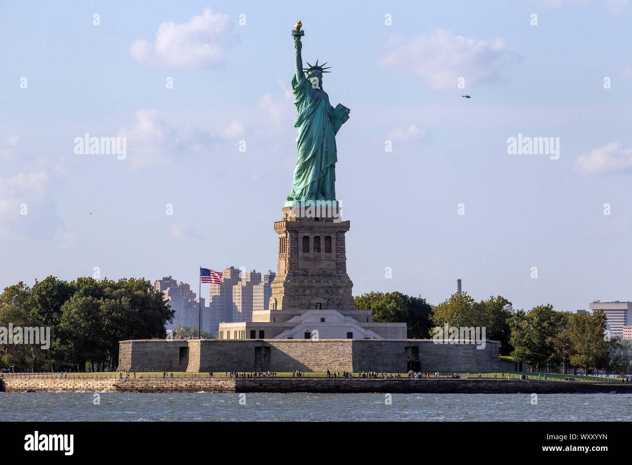A view of the Statue of Liberty on board the Staten Island Ferry in New