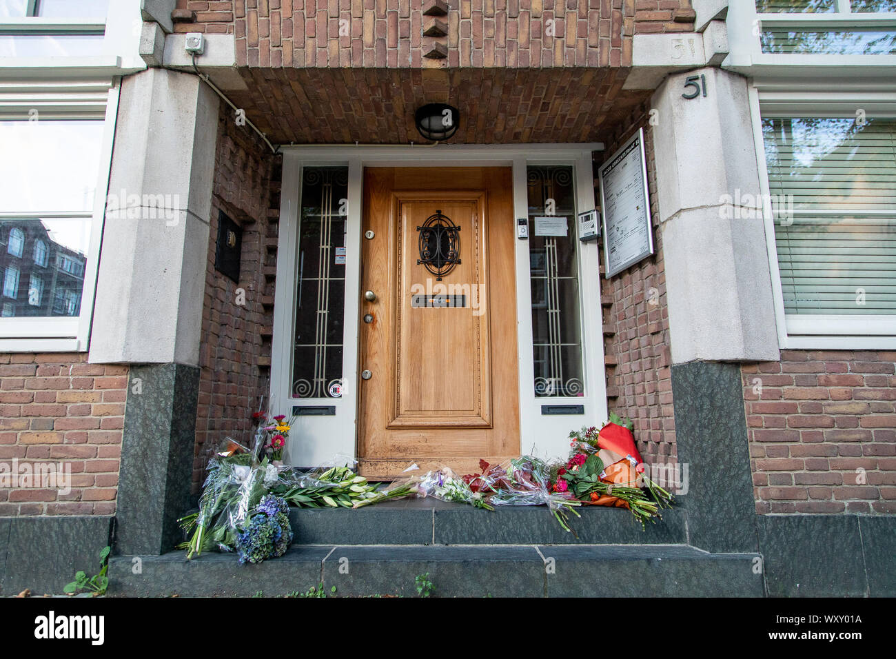 Amsterdam, Netherlands. 18th Sep, 2019. Flowers at lawyer office Wiersum Jacob Obrechtstraat 51 Amsterdam of liquidated lawyer of crown witness Nabil B. Credit: Pro Shots/Alamy Live News Credit: Pro Shots/Alamy Live News Stock Photo