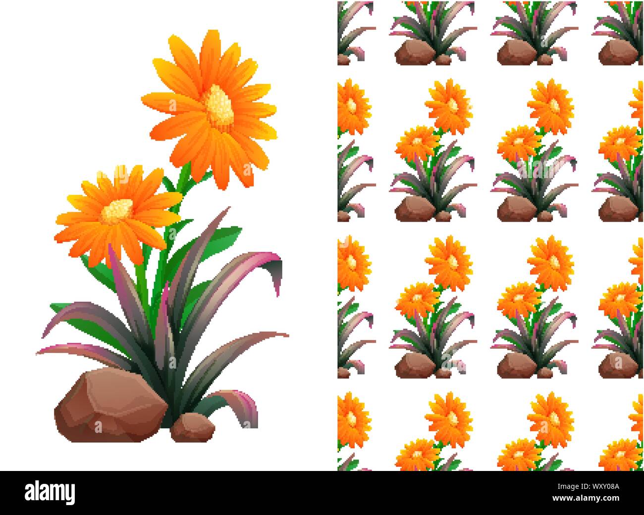 Seamless background design with orange gerbera flowers illustration