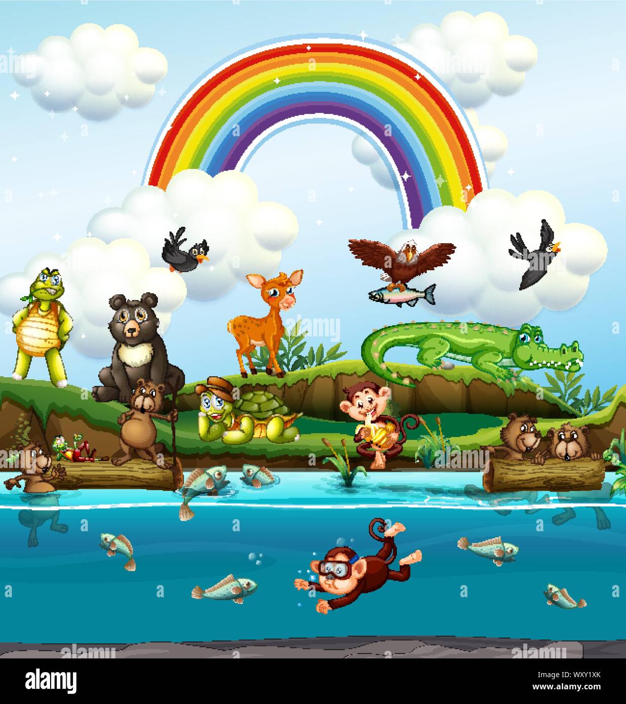 Many wild animals by the river illustration Stock Vector Image & Art ...