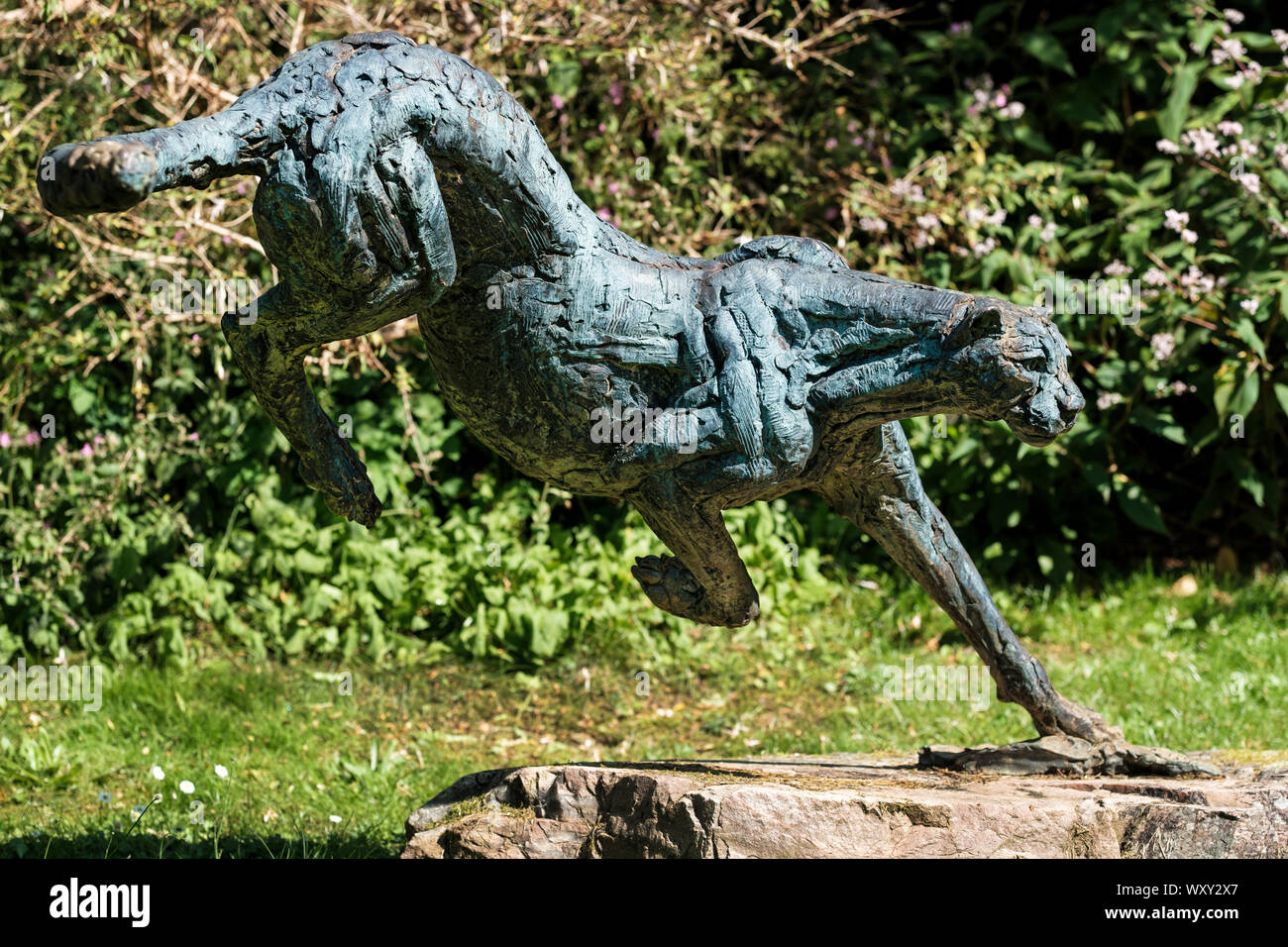 Cheetah sculpture at Attadale Gardens, Strathcarron, Ross-shire, Stock Photo