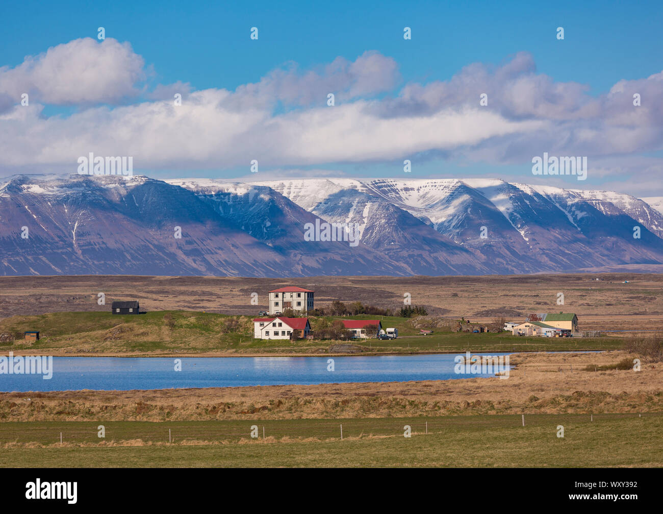 SAUDARKROKUR, ICELAND - Lake and mountain landscape in northern Iceland. Stock Photo