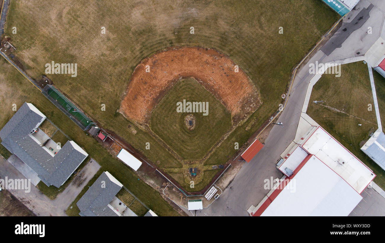 looking down on an empty baseball field Stock Photo