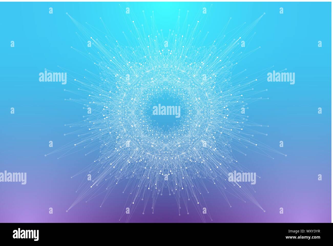 Abstract plexus background with connected lines and dots. Circular molecule or communication banner background. Graphic background for your design Stock Vector