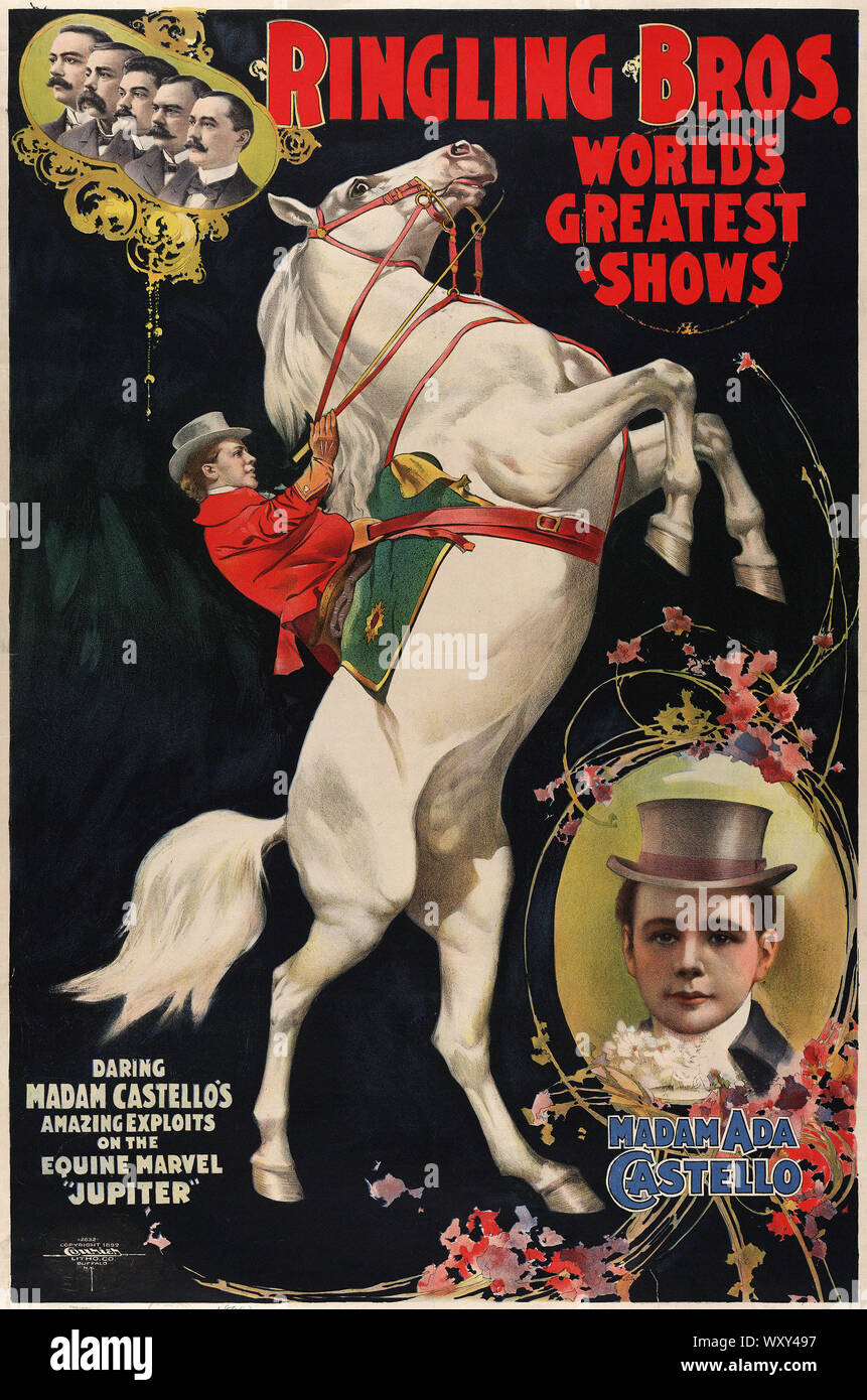 Madam Ada Castello and Jupiter Poster for Ringling Brothers Ca 1899 - Vintage Advertising Poster, Victorian Era Stock Photo