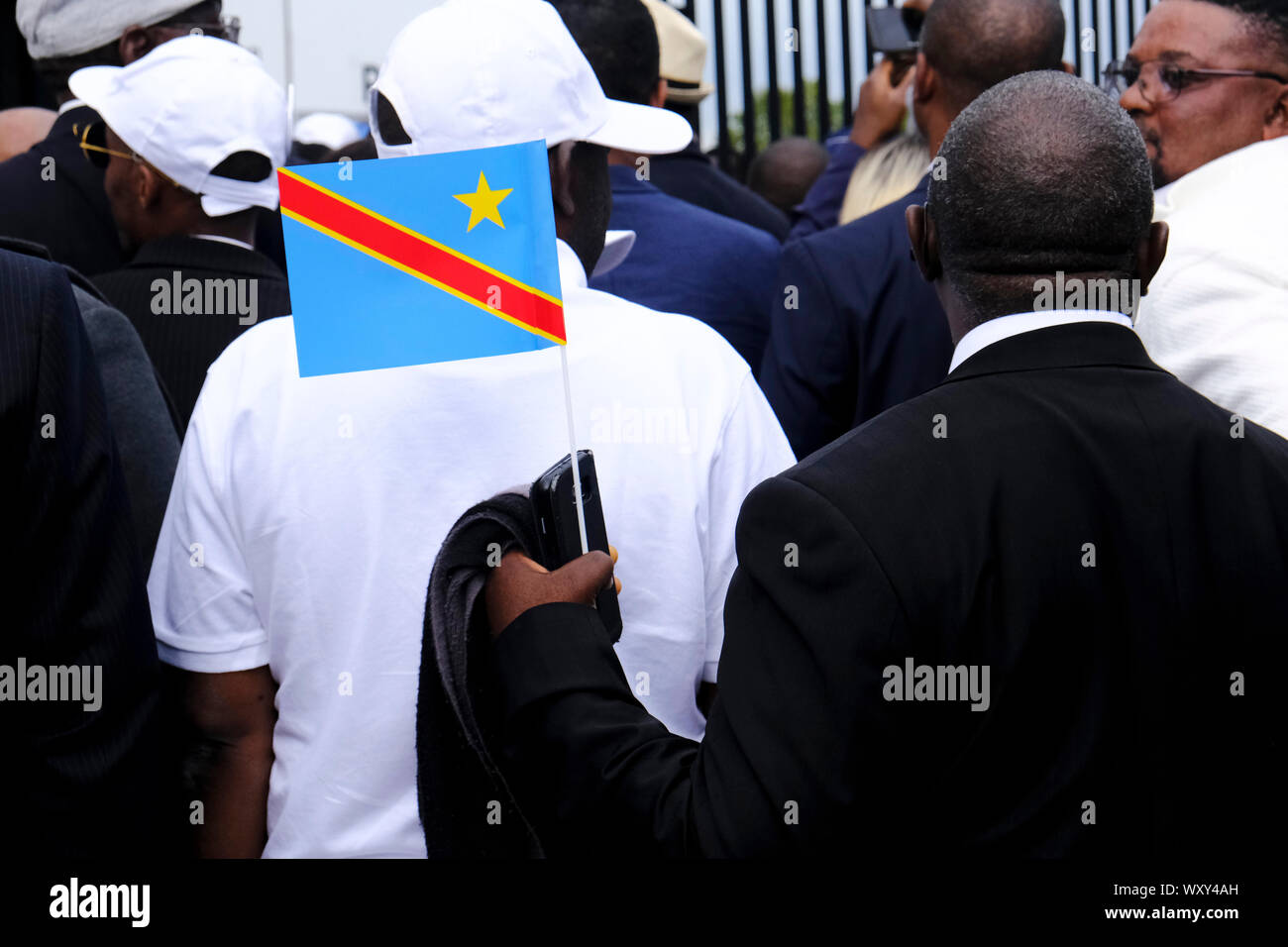 Brussels, Belgium. 18th September 2019. Supporters of Democratic Republic of Congo President Felix Tshisekedi gathered during a visit to the Congolese diaspora as part of the official visit of DR Congo President in Belgium. Credit: ALEXANDROS MICHAILIDIS/Alamy Live News Stock Photo