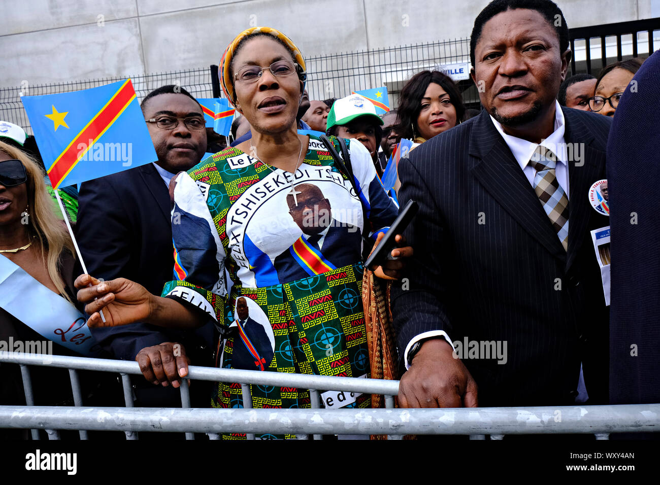 Brussels, Belgium. 18th September 2019. Supporters of Democratic Republic of Congo President Felix Tshisekedi gathered during a visit to the Congolese diaspora as part of the official visit of DR Congo President in Belgium. Credit: ALEXANDROS MICHAILIDIS/Alamy Live News Stock Photo