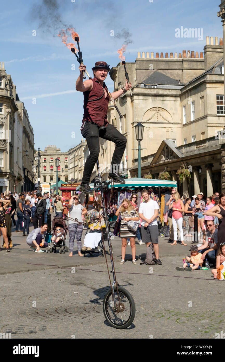 Street entertainer Crash Metal performs in Stall St Bath UK Stock Photo