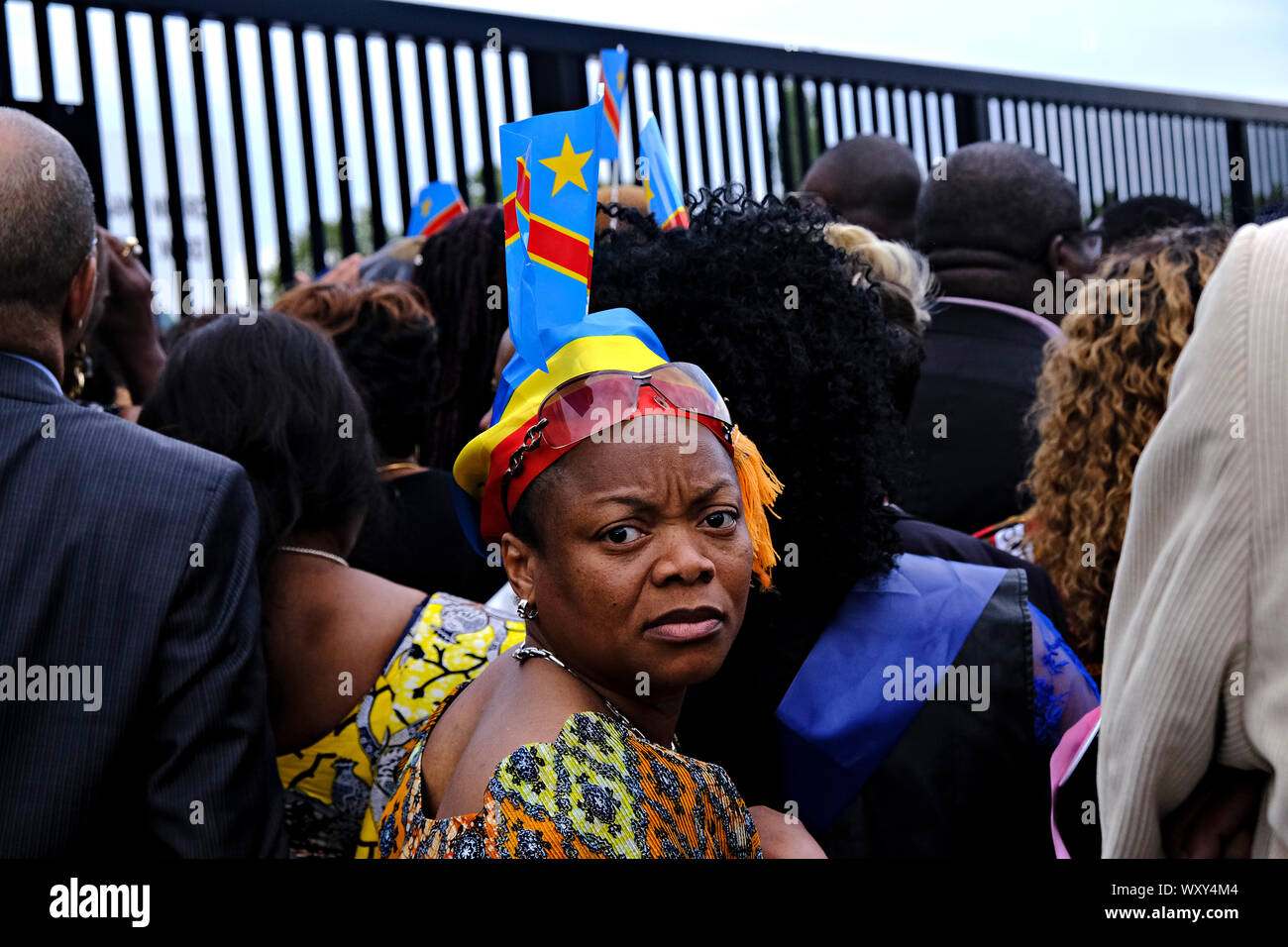 Brussels, Belgium. 18th September 2019. Supporters of Democratic Republic of Congo President Felix Tshisekedi gathered during a visit to the Congolese diaspora as part of the official visit of DR Congo President in Belgium. Credit: ALEXANDROS MICHAILIDIS/Alamy Live News Stock Photo