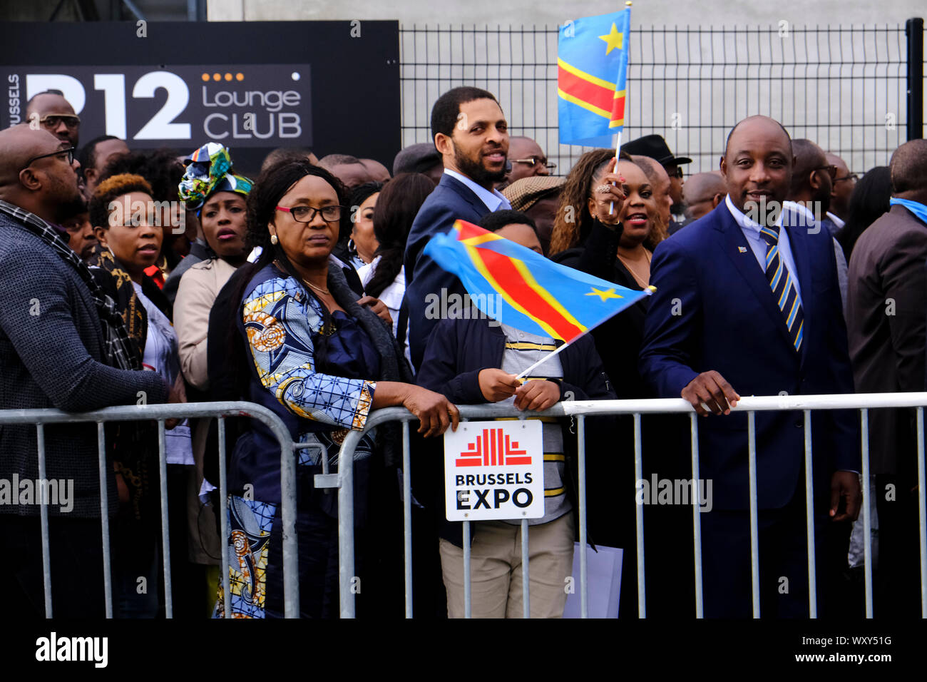 Brussels, Belgium. 18th September 2019. Supporters of Democratic Republic of Congo President Felix Tshisekedi gathered during a visit to the Congolese diaspora as part of the official visit of DR Congo President in Belgium. Credit: ALEXANDROS MICHAILIDIS/Alamy Live News Stock Photo