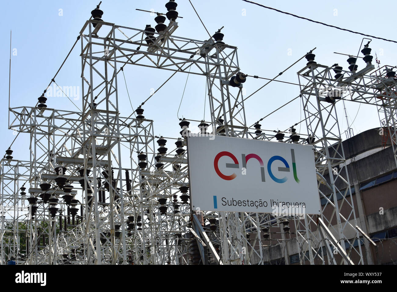Sao Paulo, Brazil. 18th Sep, 2019. ENEL, a privately held electric power  company, intensifies actions against cables from Irregular telecom  operators. In the photo ENEL Ibirapuera Substation, this Wednesday (18).  Credit: Foto
