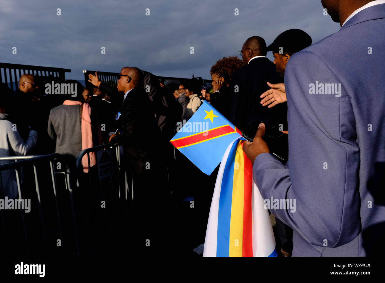 Brussels, Belgium. 18th September 2019. Supporters of Democratic Republic of Congo President Felix Tshisekedi gathered during a visit to the Congolese diaspora as part of the official visit of DR Congo President in Belgium. Credit: ALEXANDROS MICHAILIDIS/Alamy Live News Stock Photo