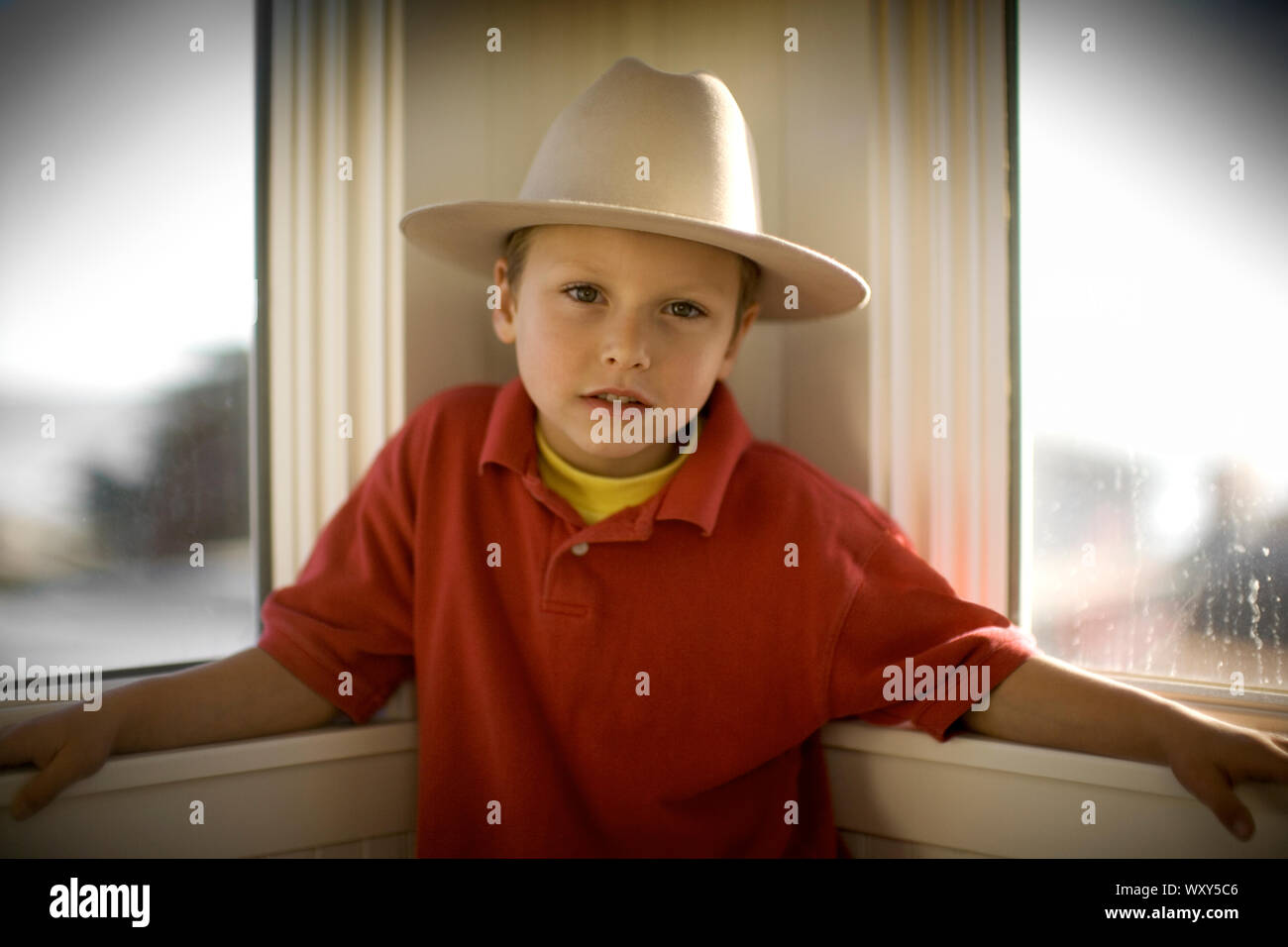 Young boy in cowboy hat Stock Photo