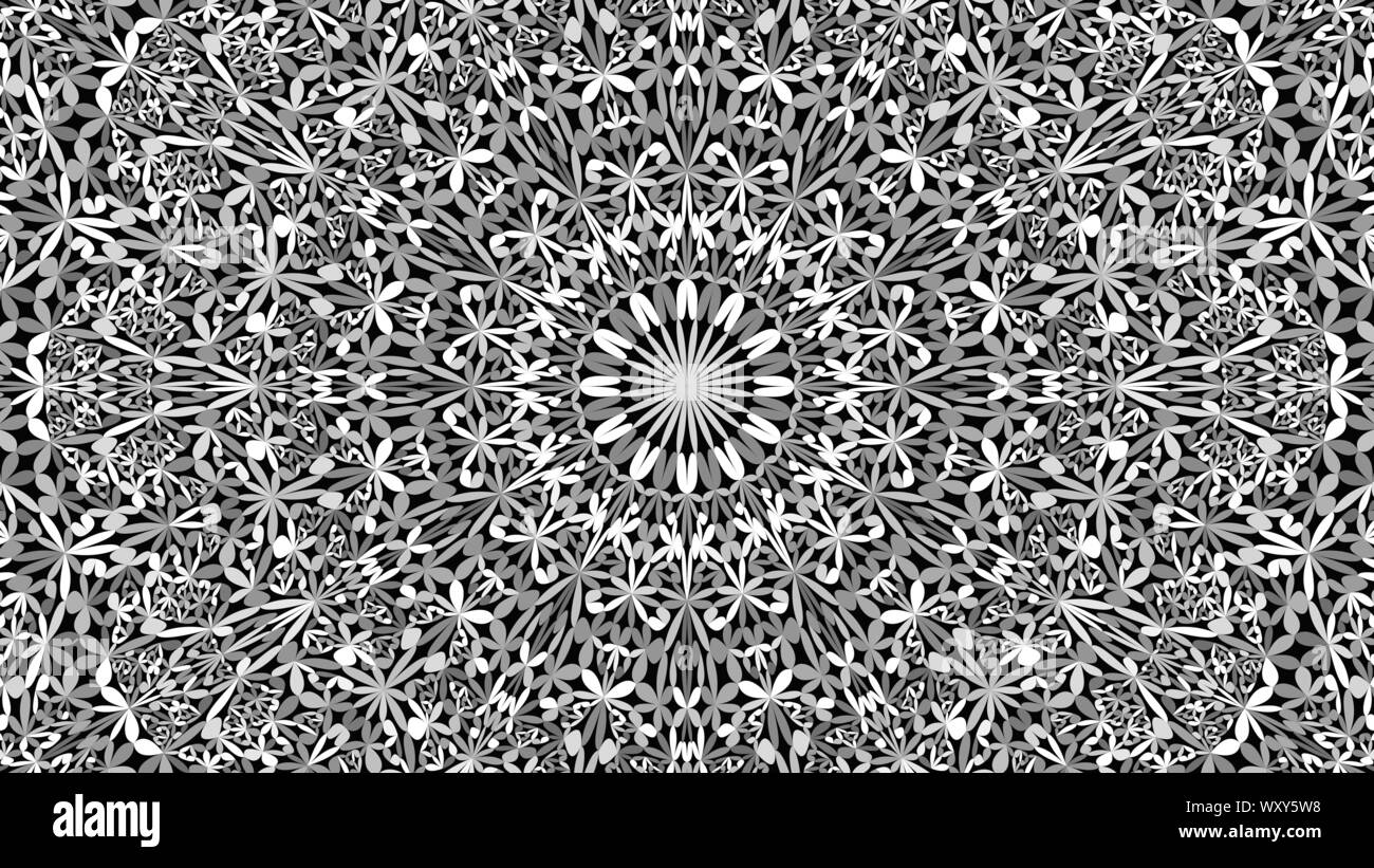 Grey flower kaleidoscope mandala pattern background - abstract oriental vector ornament wallpaper graphic Stock Vector