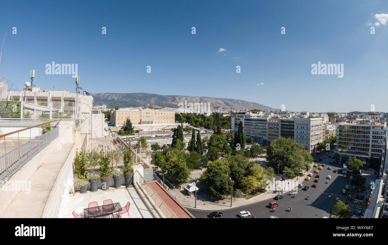 View of Syntagma square in the Greek capital, Athens. Stock Photo