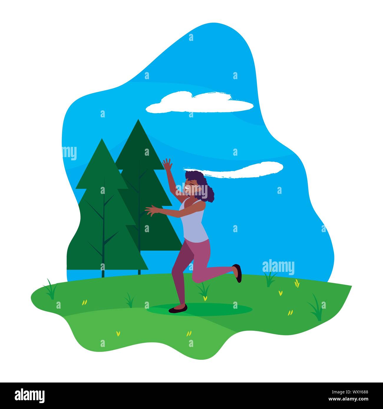 happy afro young woman celebrating in the park vector illustration ...