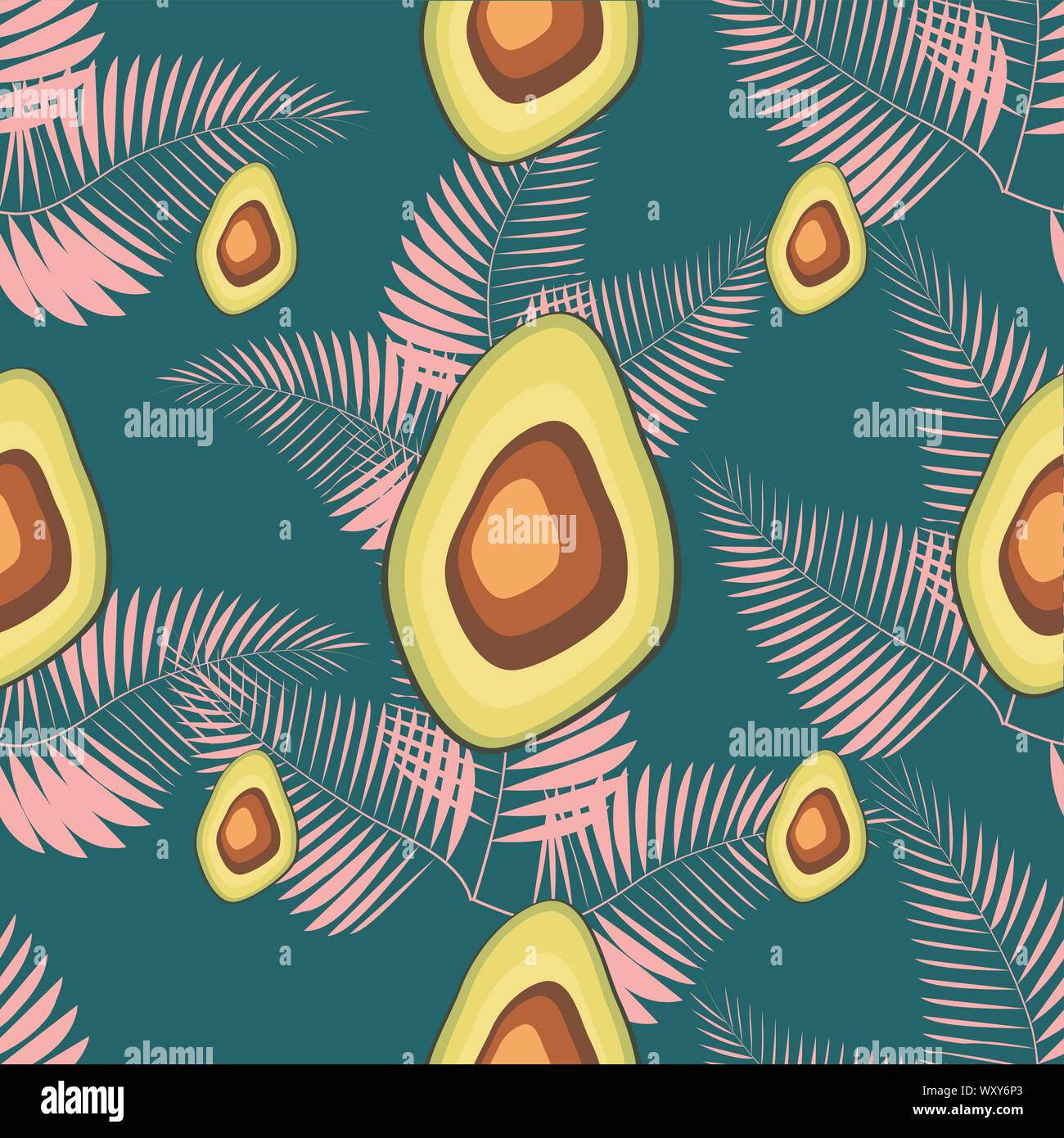 Avocado seamless pattern with tropical leaves of palm tree Stock Vector ...