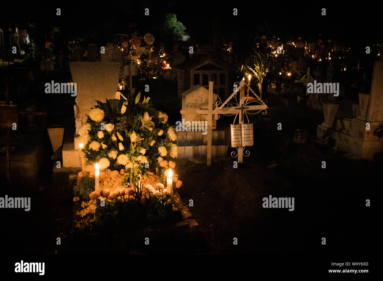 Day of the Dead Celebration in Cemetery Stock Photo