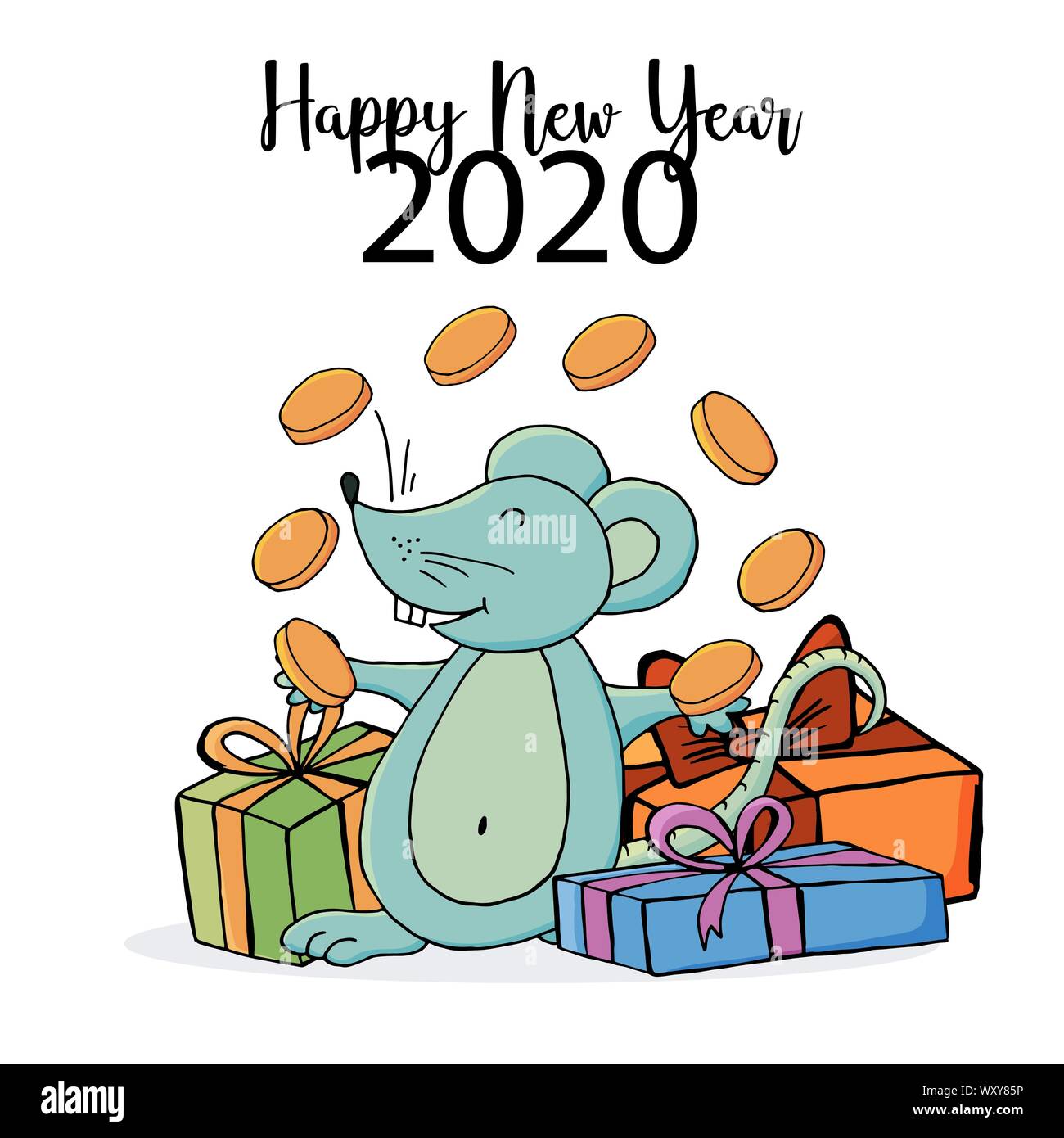 Year of the Rat 2020. Festive symbol on a white background. Happy ...