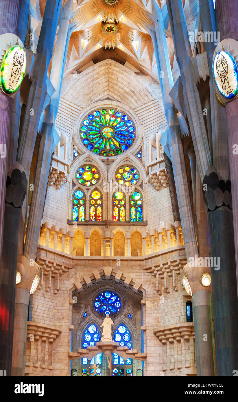 Barcelona, Spain - August 3, 2017: Sagrada Familia - interior of ...