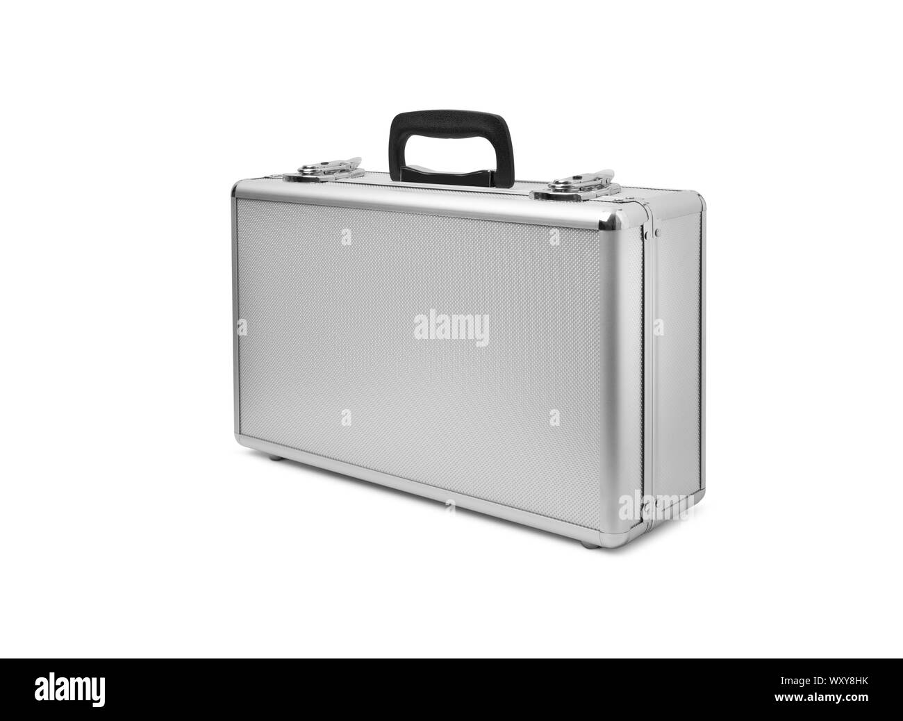 Metallic suitcase isolated on white background. With clipping path Stock Photo