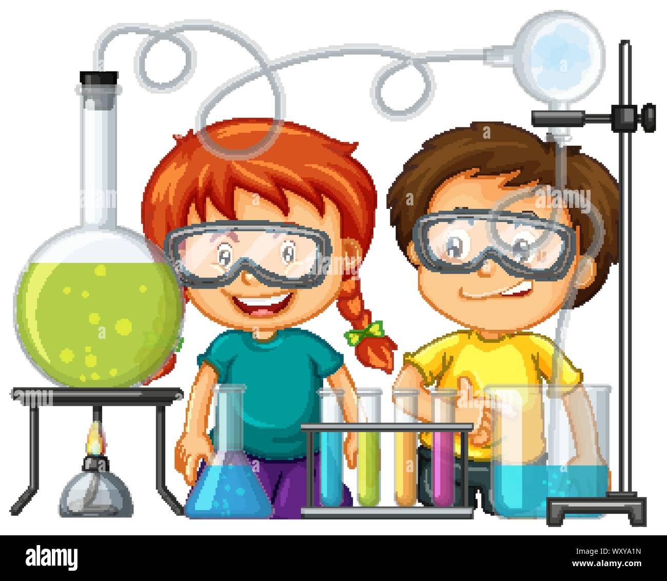 Scientist doing experiment in science lab illustration Stock Vector