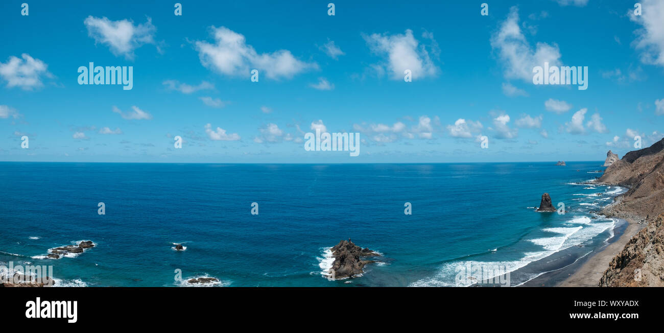 Ocean, coast and beach - seascape panorama from high viewpoint Stock Photo