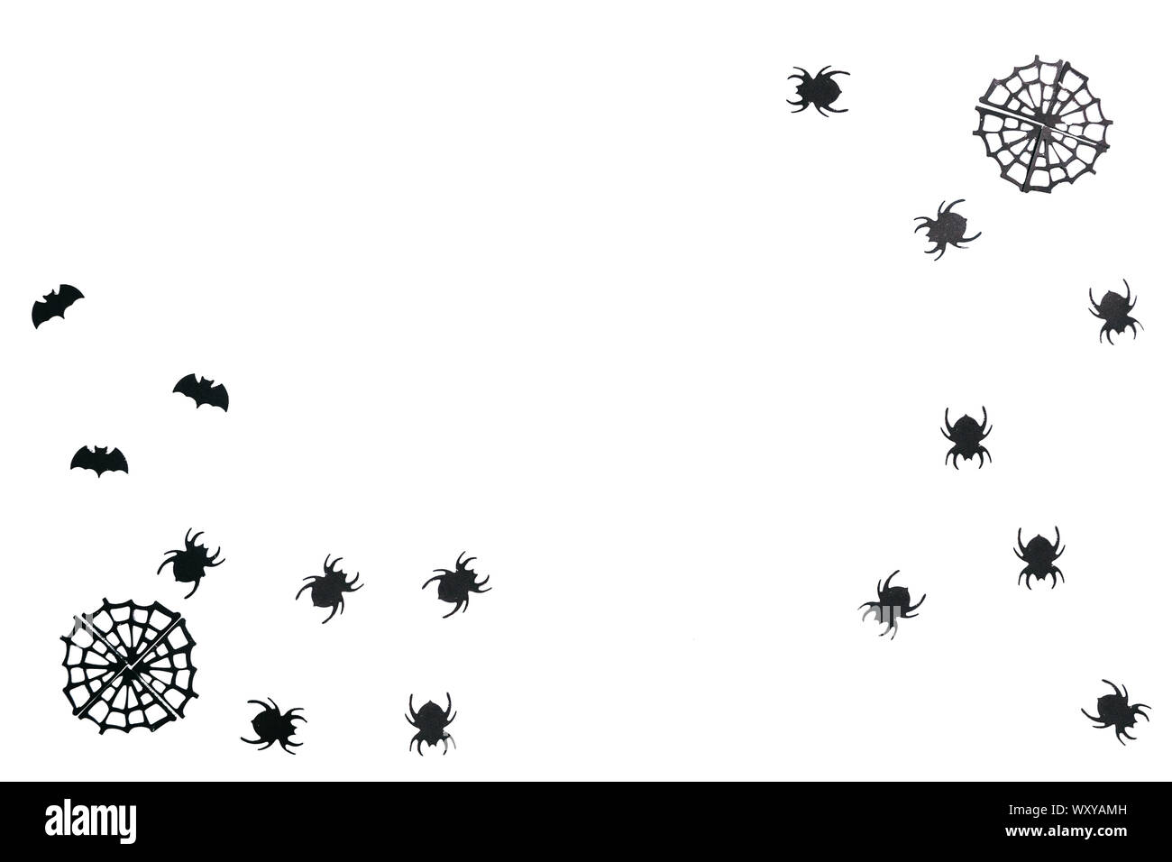 Black spiders and cobweb and bats on a white background. Halloween ...