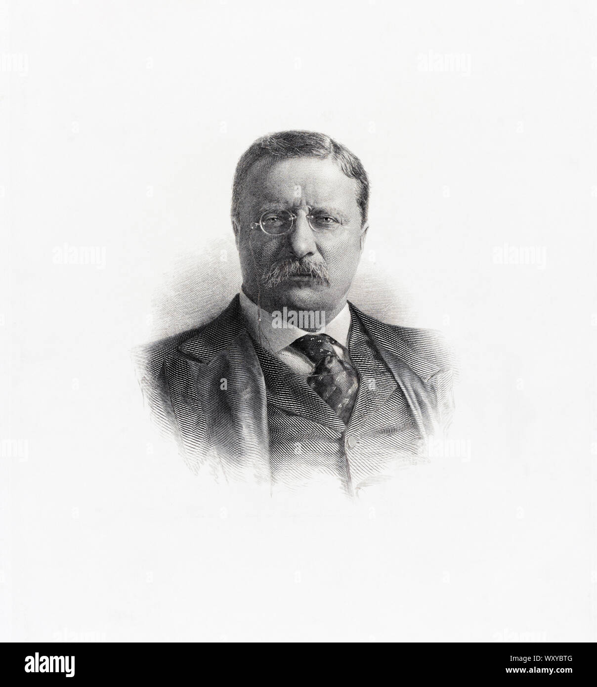 Theodore Roosevelt (1858-1919) 26th President of the United States 1901-09, Head and Shoulders Portrait, Engraving by G.F.C. Smillie, 1908 Stock Photo
