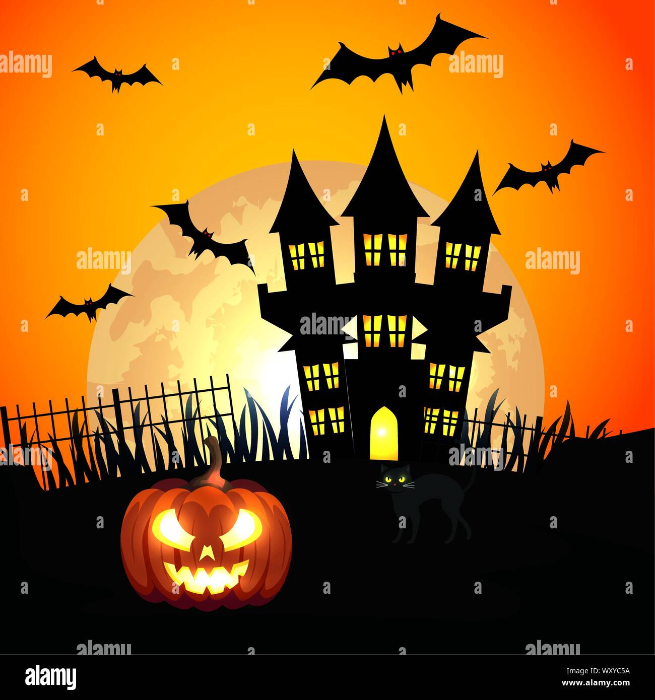 pumpkin with castle in scene of halloween Stock Vector Image & Art - Alamy