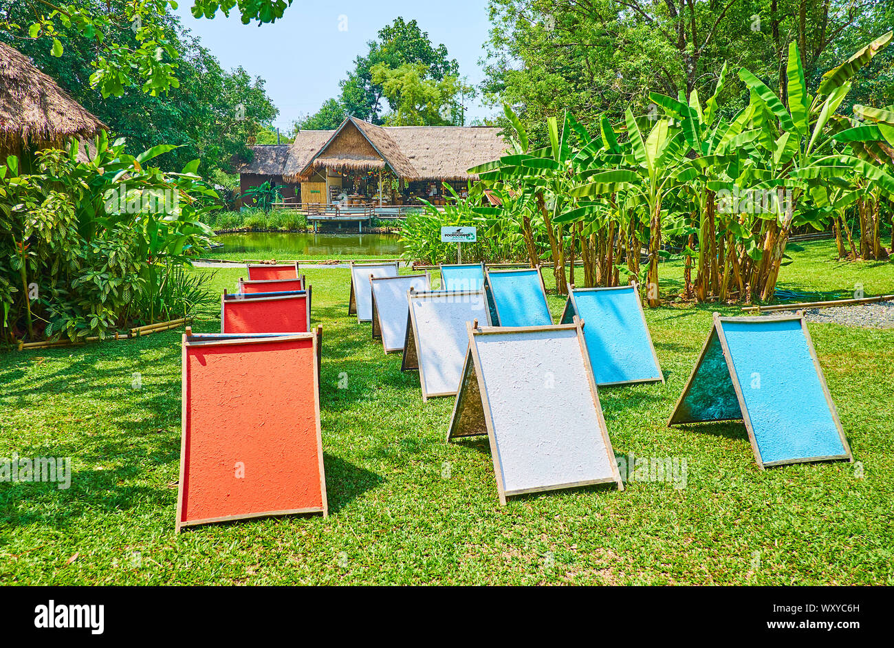 CHIANG MAI, THAILAND MAY 5, 2019 The forms with wet colorful paper