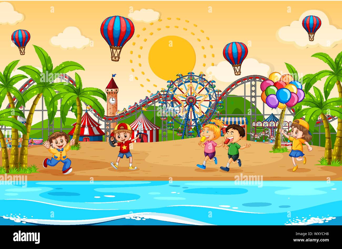 Scene background design with children at the carnival illustration Stock  Vector Image & Art - Alamy