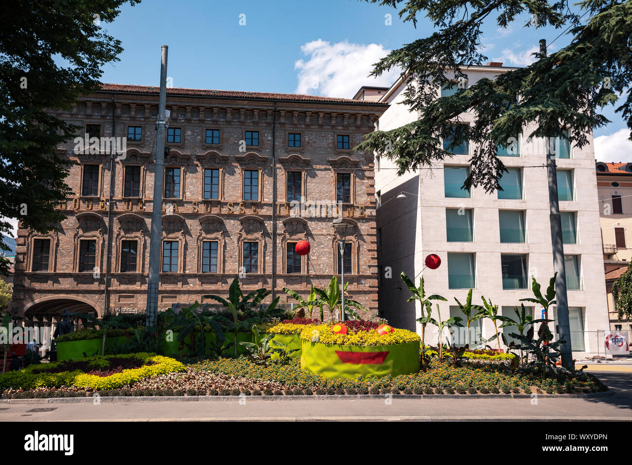 Efg Bank building and Patrimony 1873 SA building in Lugano, Switzerland Stock Photo