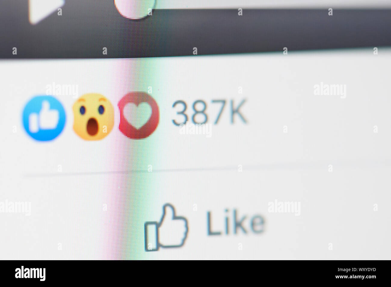 New york, USA - september 18, 2019: Facebook likes reaction on laptop screen close up view Stock Photo