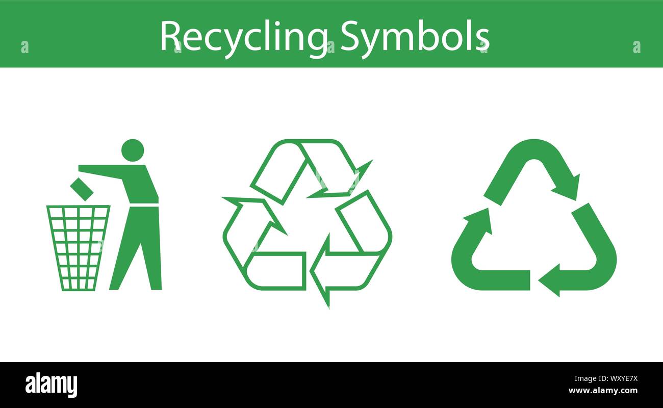 Three recycling symbol icons set recycle bin and arrows Stock Vector