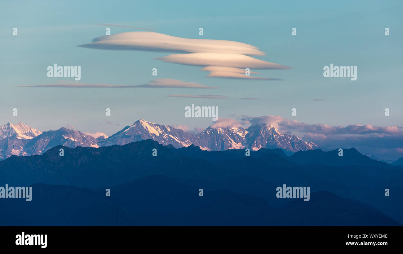 Panorama of Lake Lugano as seen from Sighignola Stock Photo