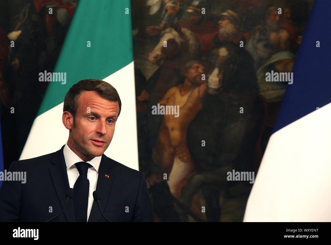 Rome, Italy. 18th Sep, 2019. Rome, Prime Minister Giuseppe Conte meets the President of the French Republic Emmanuel Macron at Palazzo Chigi Pictured: Emmanuel Macron Credit: Independent Photo Agency/Alamy Live News Stock Photo