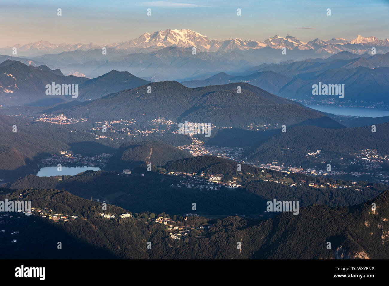 Panorama of city Lugano as seen from Sighignola Stock Photo