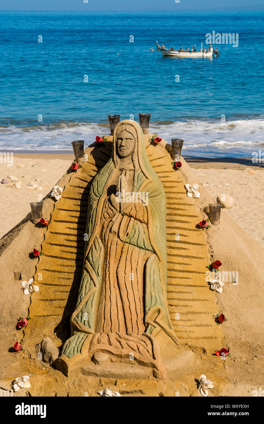 Sand sculptures on Playa Los Muertos beach, Puerto Vallarta, Jalisco, Mexico. Stock Photo