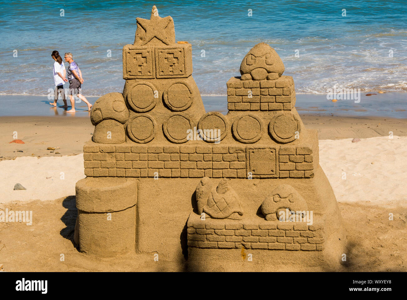 Sand sculptures on Playa Los Muertos beach, Puerto Vallarta, Jalisco, Mexico. Stock Photo