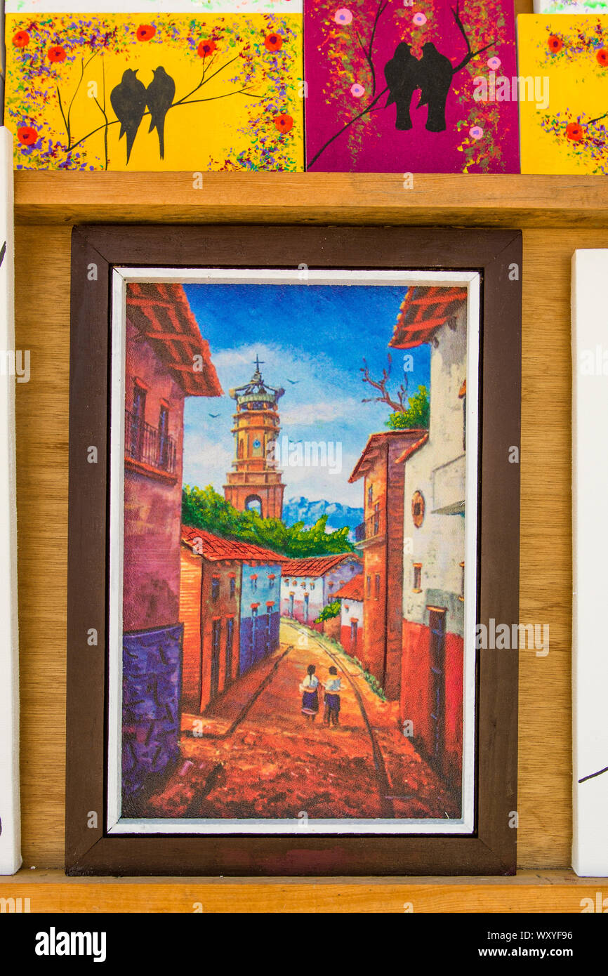 Artwork vendor on the Malecon, Puerto Vallarta, Jalisco, Mexico. Stock Photo