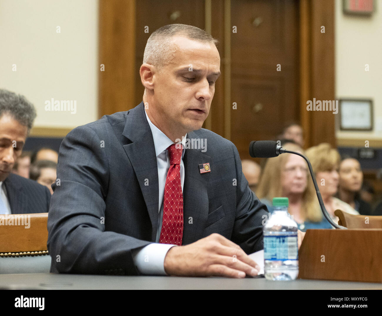 Washington, District of Columbia, USA. 17th Sep, 2019. Former Trump campaign manager Corey Lewandowski reads his opening statement as he testifies before the United States House Committee on the Judiciary hearing titled ''Presidential Obstruction of Justice and Abuse of Power'' on Capitol Hill in Washington, DC on Tuesday, September 17, 2019. Credit: Ron Sachs/CNP.(RESTRICTION: NO New York or New Jersey Newspapers or newspapers within a 75 mile radius of New York City) Credit: Ron Sachs/CNP/ZUMA Wire/Alamy Live News Stock Photo