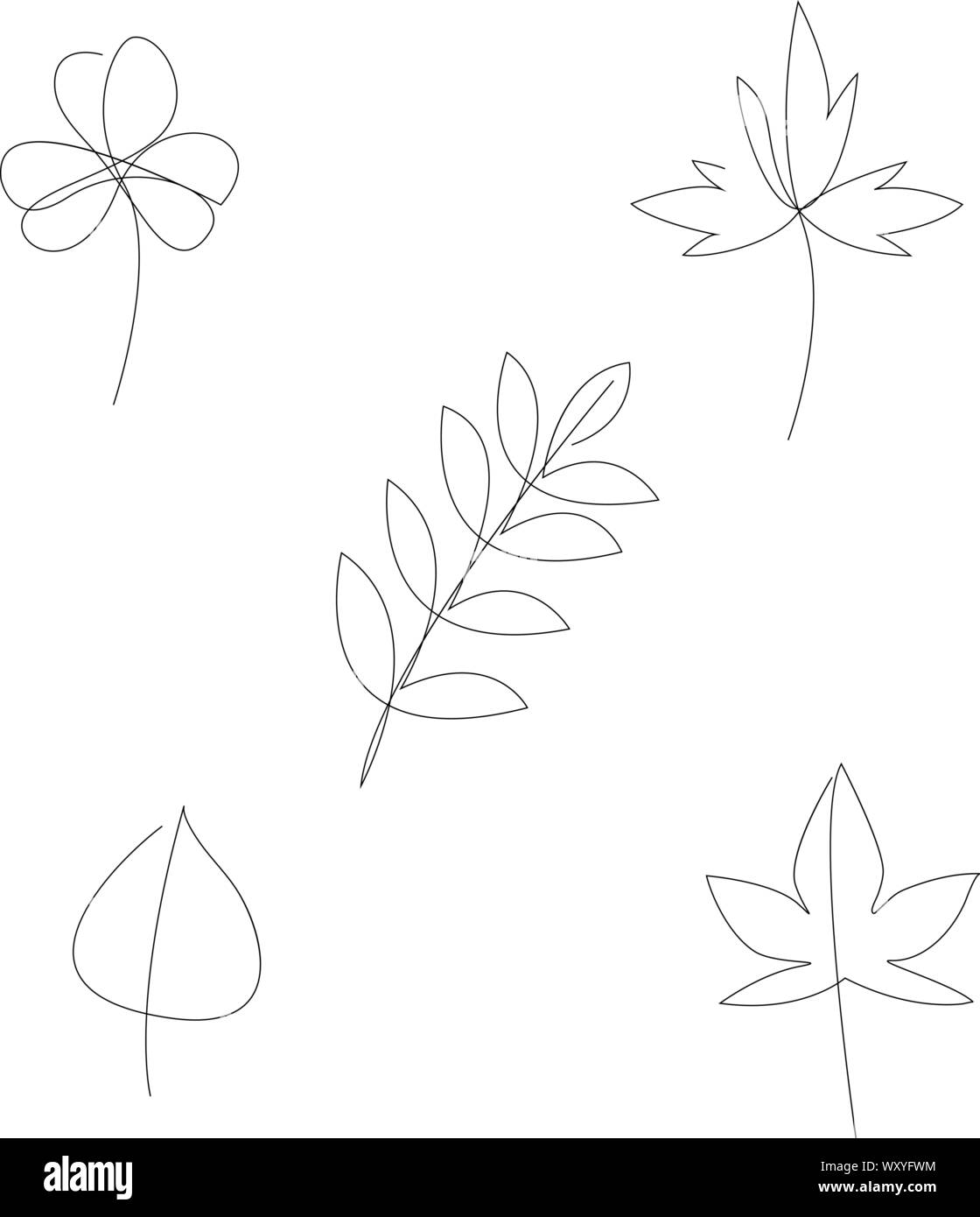 Simple leaves one line drawing vector illustration Stock Vector
