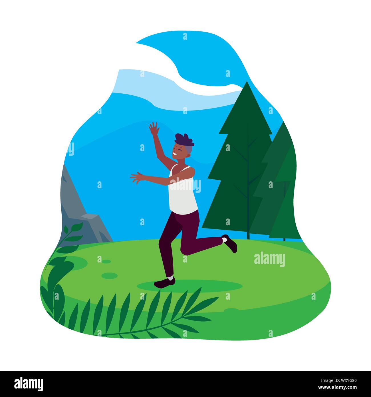 happy young man celebrating in the camp vector illustration design ...
