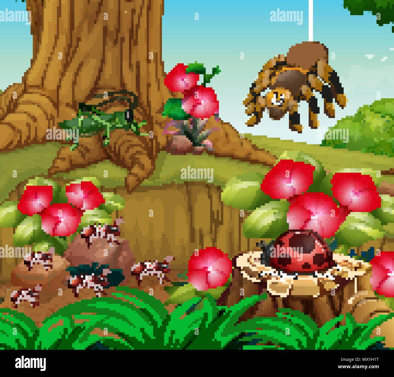 Background scene with insects in the garden illustration Stock Vector ...