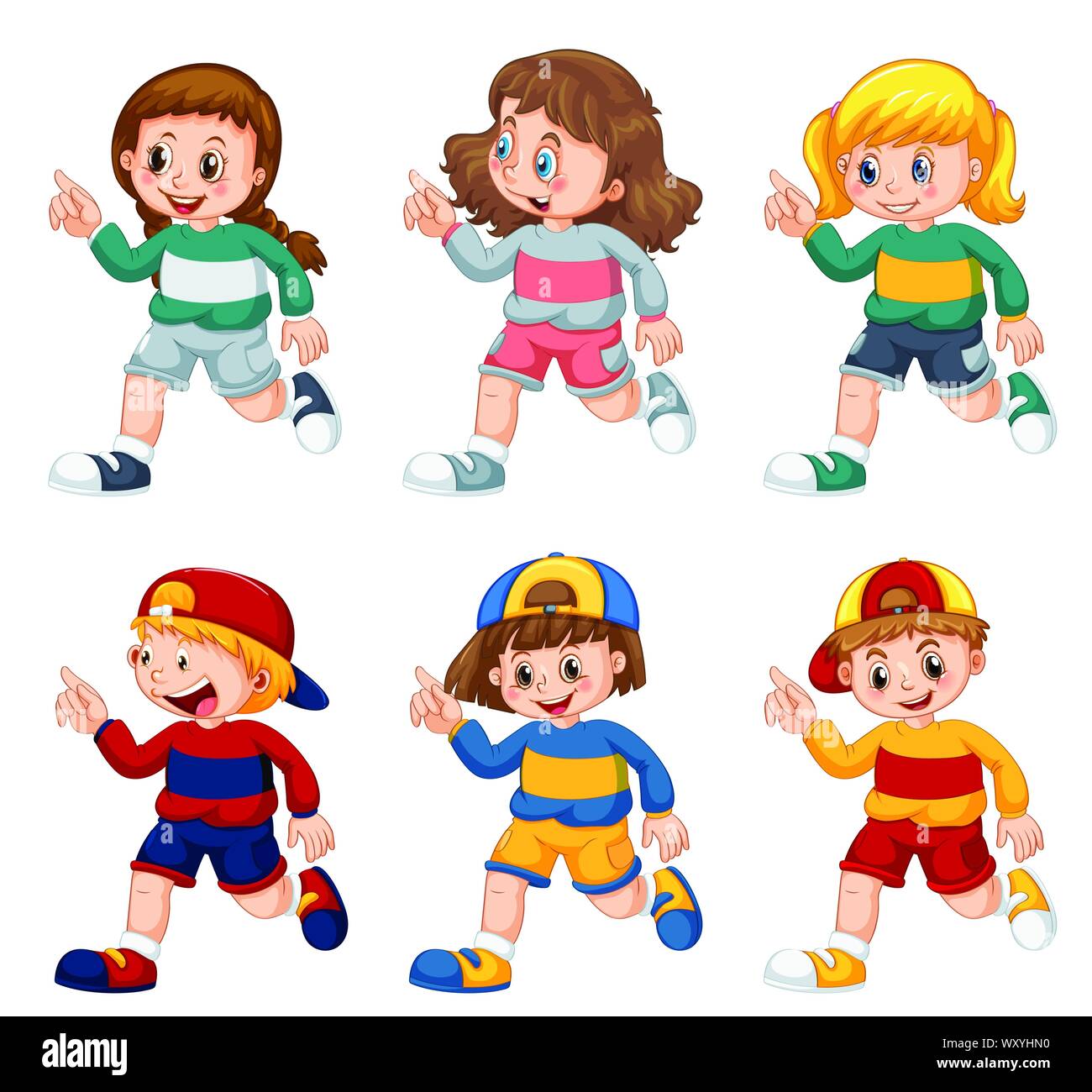 Set of isolated boys and girls illustration Stock Vector